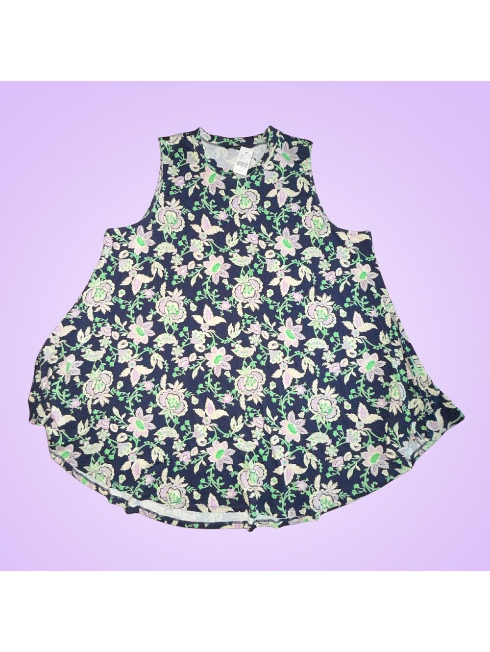 New Women’s Navy Botanical Floral Sleeveless Swing Tunic Top | Lane Bryant